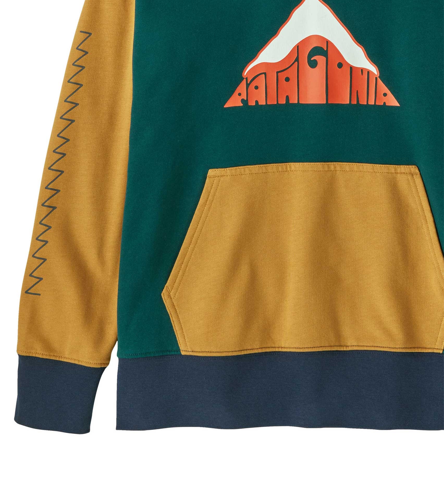 close up of Patagonia Kids Hoody Sweatshirt - Driftways: Cascade Green