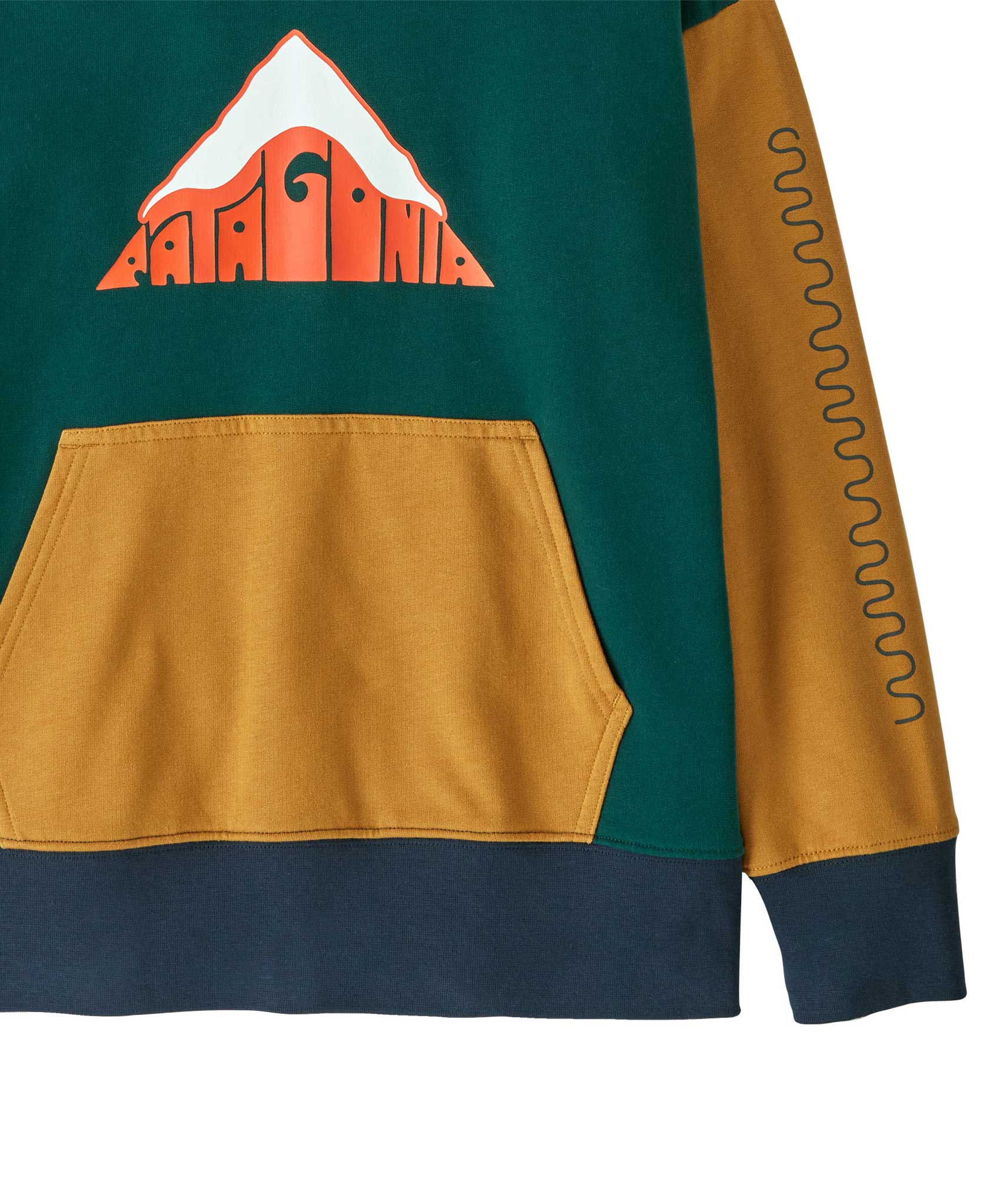 close up of Patagonia Kids Hoody Sweatshirt - Driftways: Cascade Green