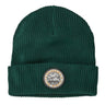 Patagonia Kids Logo Beanie with a Live Simply Crest in a Pinyon Green colour on a plain white background