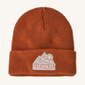 Patagonia Kids Logo Beanie Redtail Rust on a plain background. 