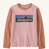 Patagonia Kids L/S P-6 Logo T-Shirt Mallow Pink on a plain background.