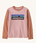 Patagonia Kids L/S P-6 Logo T-Shirt Mallow Pink on a plain background.