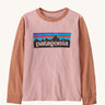 Patagonia Kids L/S P-6 Logo T-Shirt Mallow Pink on a plain background.