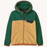 Patagonia Kids Micro D Snap-T jacket in a beeswax tan colour way on a plain background.