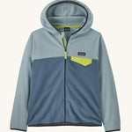 Patagonia Kids Micro D Snap-T jacket in a  Utility Blue colour way on a plain background. 