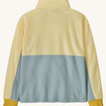 The back of the Patagonia Kids Microdini 1/2 Zip Fleece Pullover Top in Thermal Blue