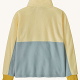 The back of the Patagonia Kids Microdini 1/2 Zip Fleece Pullover Top in Thermal Blue