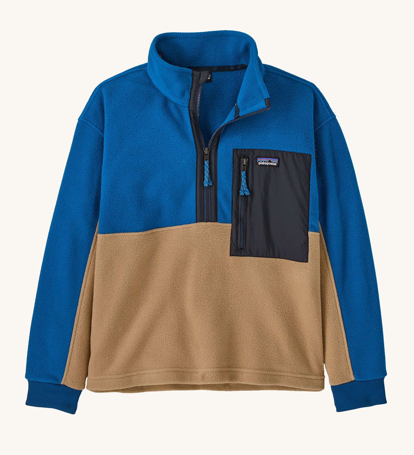 Patagonia Kids Microdini 1/2 Zip in a Grayling Brown colour on a plain background.