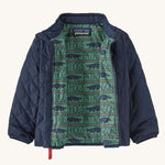 An open Patagonia Little Kids' Nano Puff Jacket - New Navy