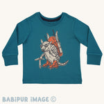Patagonia Little Kids Regenerative Organic Certified Cotton Long Sleeve Top - Fun Hogs Armadillo/Belay Blue on a plain background.
