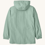 Patagonia kid's outdoor everyday jacket in thin ice light green with hood and elasticated arm cuffs.