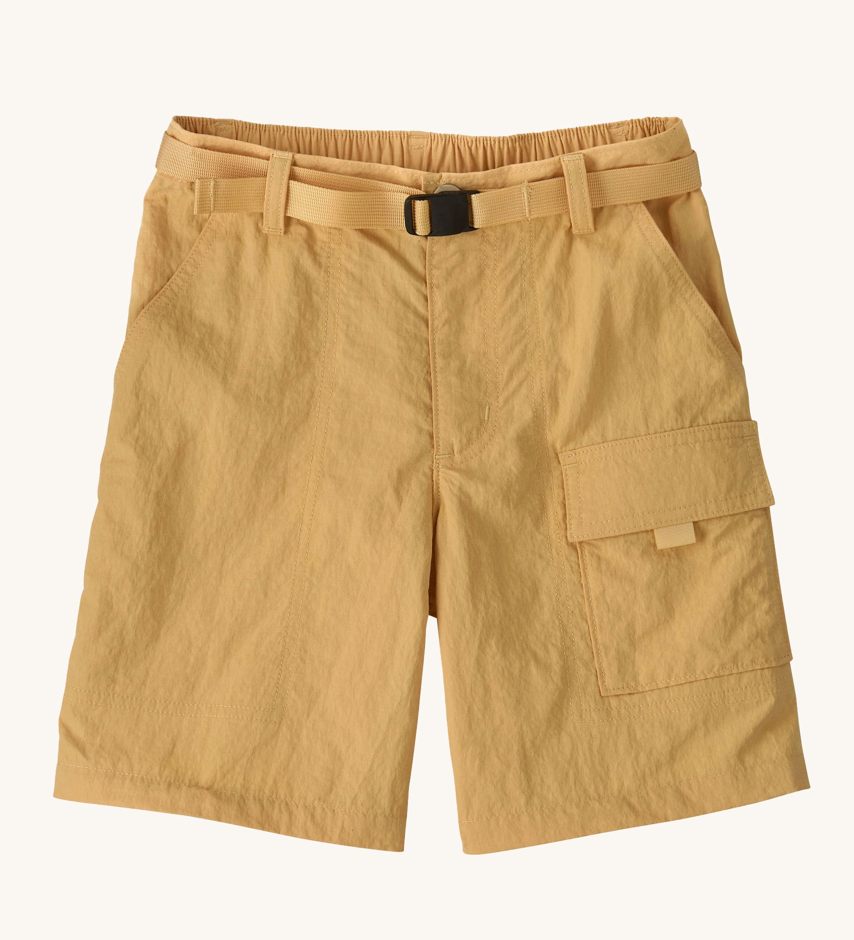 The Patagonia Kids Outdoor Everyday Shorts 6 Inch in a '73 Skyline and Beeswax Tan colour way  on a plain background. 