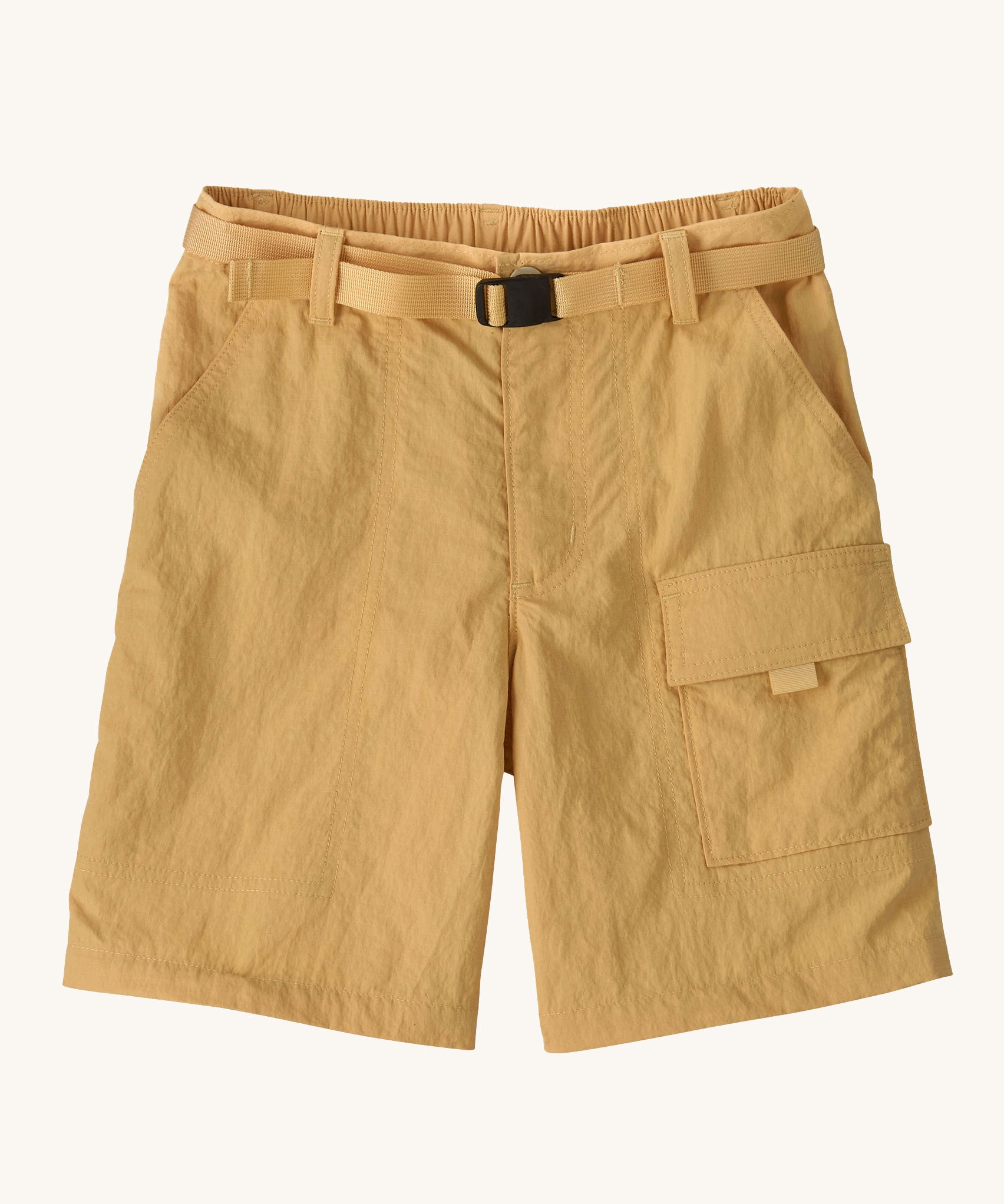 The Patagonia Kids Outdoor Everyday Shorts 6 Inch in a '73 Skyline and Beeswax Tan colour way  on a plain background. 