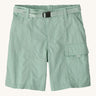 Patagonia kid's recycled nylon outdoor everyday 6 inch shorts in thin ice light green with quick release buckle belt.
