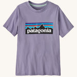 The Patagonia Kids P-6 Logo T-Shirt in a Rock Wash / Concrete Purple colour on a plain background.