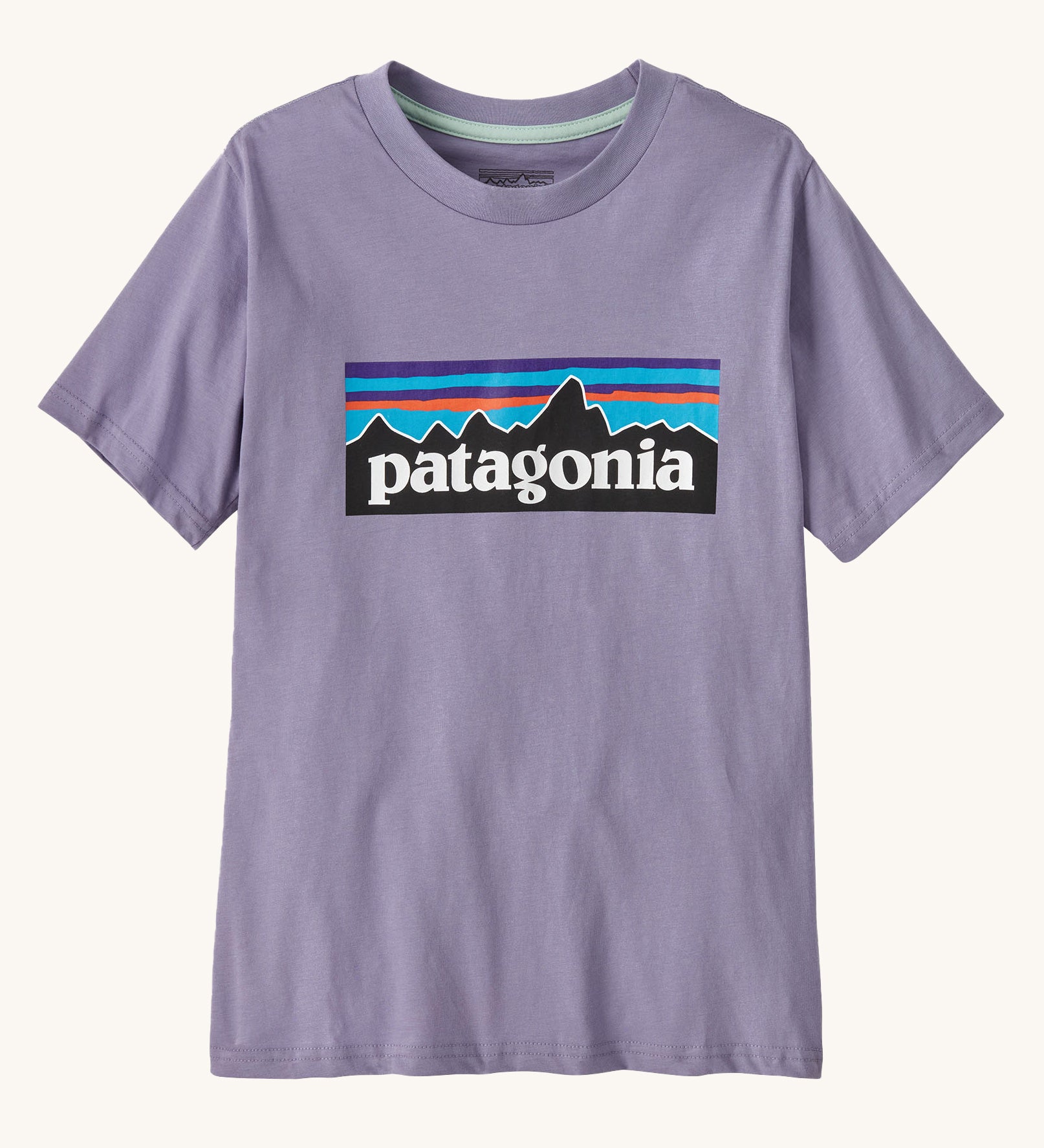 The Patagonia Kids P-6 Logo T-Shirt in a Rock Wash / Concrete Purple colour on a plain background.