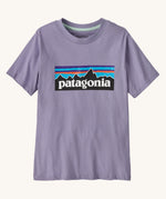 The Patagonia Kids P-6 Logo T-Shirt in a Rock Wash / Concrete Purple colour on a plain background.