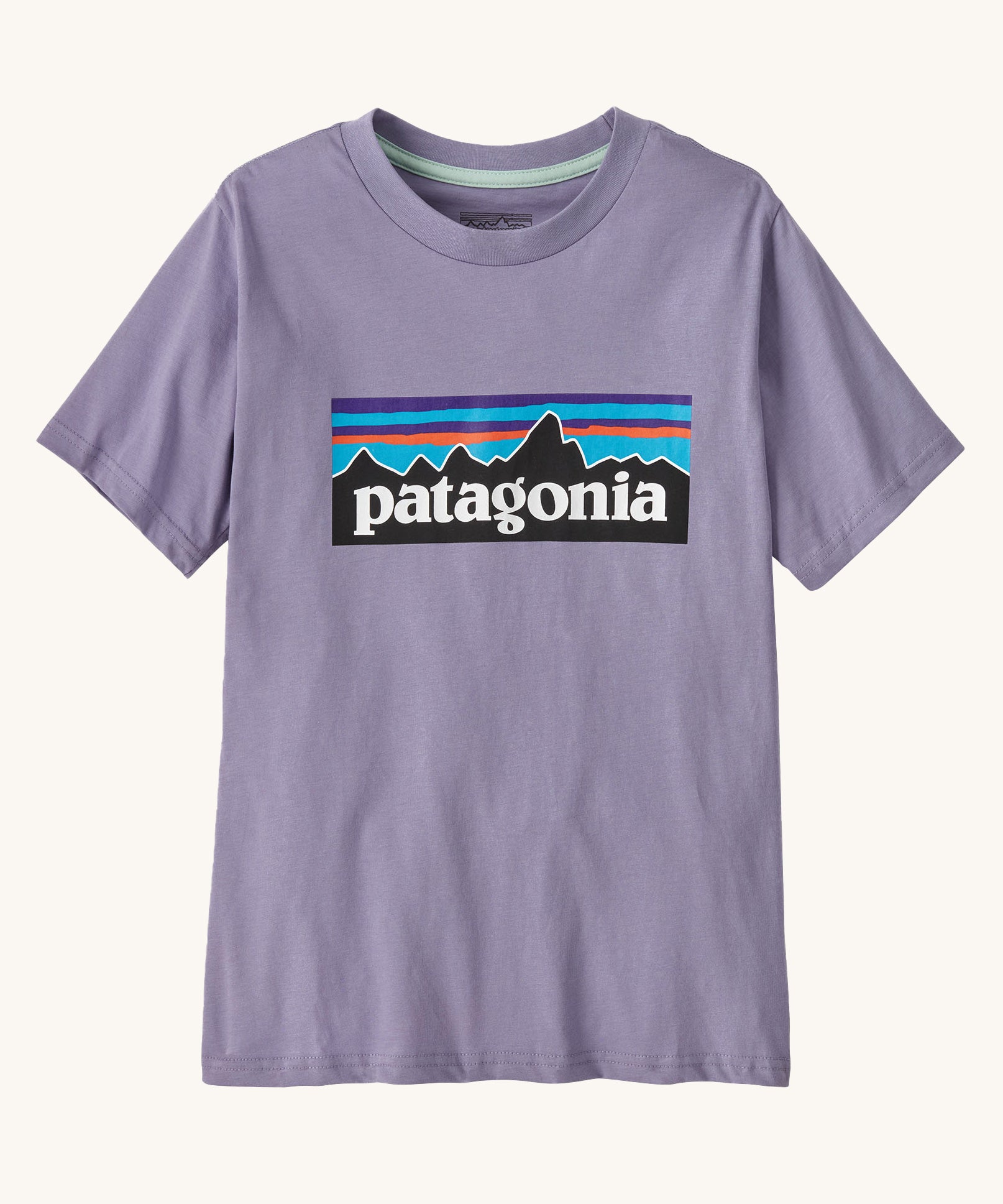 The Patagonia Kids P-6 Logo T-Shirt in a Rock Wash / Concrete Purple colour on a plain background.