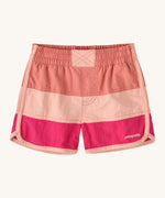 Patagonia kids swim shorts in pink colour block on a cream background