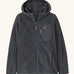 Patagonia high performance kids R1 air hoody in navy blue. Shows full length zip, thumb hole, side and chest pockets
