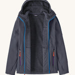 Patagonia Kids R2 TechFace Hoody in a  Smolder Blue colour with zip fully open on a plain background.