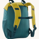 The back of the Patagonia Kids Refugito 12L Backpack in a Wetland Blue colour way on a plain background.