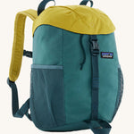 The Patagonia Kids Refugito 12L Backpack in a Wetland Blue colour way on a plain background.