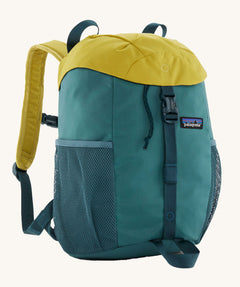 The Patagonia Kids Refugito 12L Backpack in a Wetland Blue colour way on a plain background.