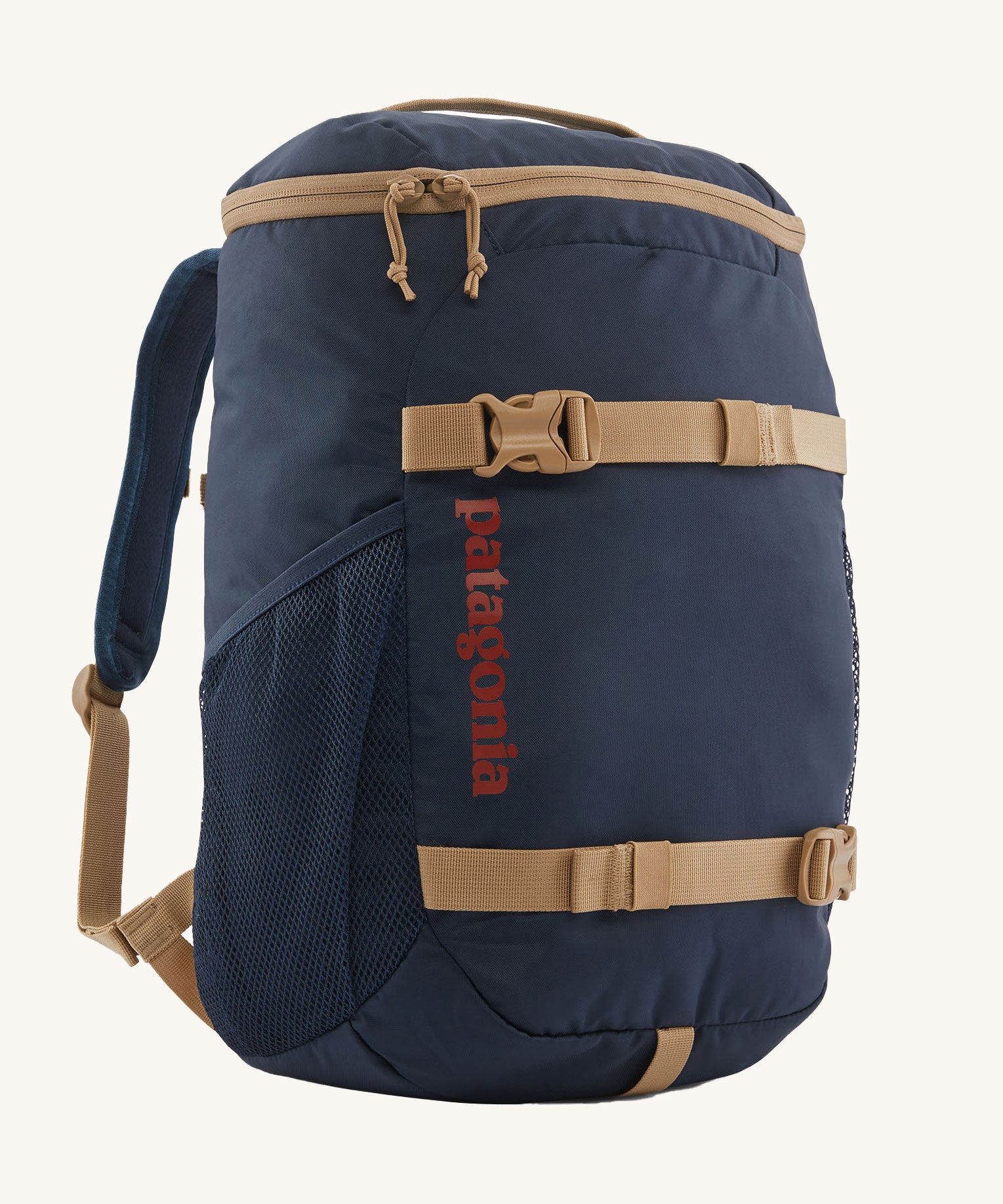 The Patagonia Kids Refugito Day Pack Backpack 18L in a New Navy colour on a plain background. 