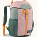 Patagonia 12 litre kids refugito day pack backpack in fuzzy mauve pink. Covered drawstring main compartment with  mesh pocket bottle holders on the sides.