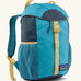 Patagonia 12 litre kids refugito day pack backpack in mako blue. Covered drawsting main compartment with  mesh pocket bottle holders on the sides.