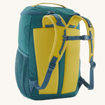 The back of a Patagonia Kids Refugito Day Pack 18L in Wetland Blue on a plain background.