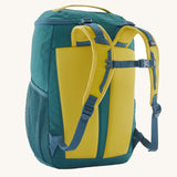 The back of a Patagonia Kids Refugito Day Pack 18L in Wetland Blue on a plain background.