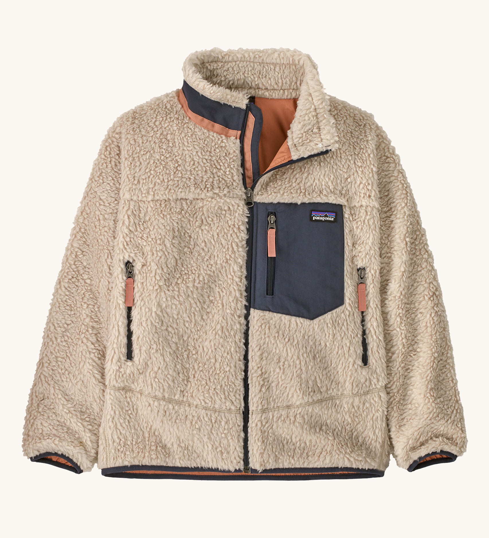 Patagonia Kids Retro-X jacket in a Natural Blue colourway on a plain background.