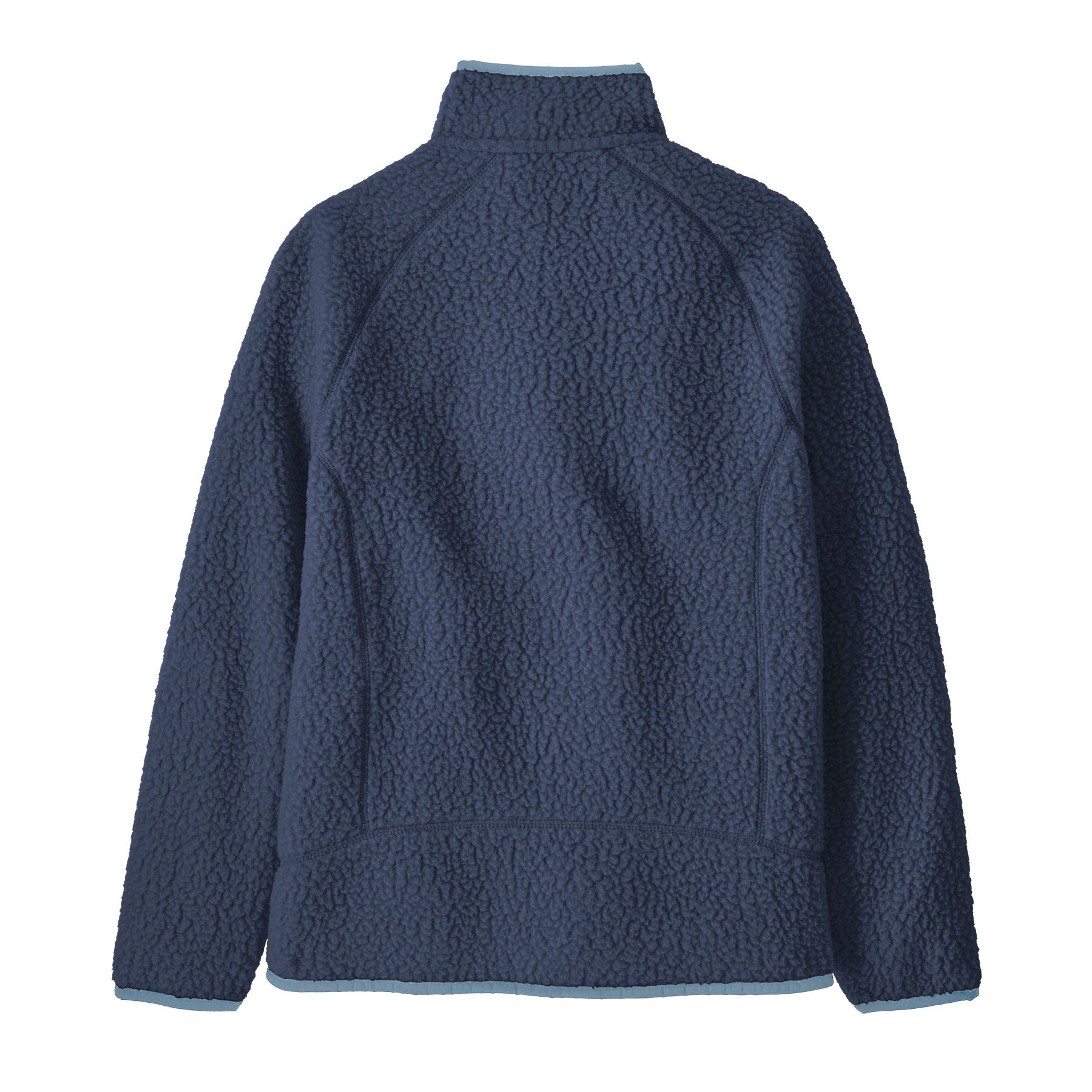 The back of the Patagonia Kids Retro Pile Fleece Jacket in a New Navy colour available at Babipur.