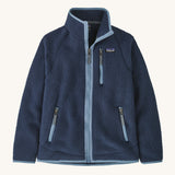 Patagonia Kids Retro Pile Fleece Jacket in a New Navy colour on a plain background. 
