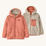 Patagonia Kids Reversible Ready Freddy Hoody in the Moment Pink colour way.