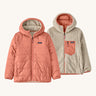 Patagonia Kids Reversible Ready Freddy Hoody in the Moment Pink colour way.