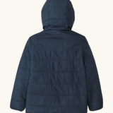 Back of the Patagonia kids reversible ready freddy hoody water resistant jacket in new navy.