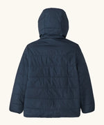 Back of the Patagonia kids reversible ready freddy hoody water resistant jacket in new navy.