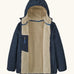 Patagonia kids reversible ready freddy hoody water resistant jacket in new navy. Front open showing cream fleece inside and navy zipped pocket.