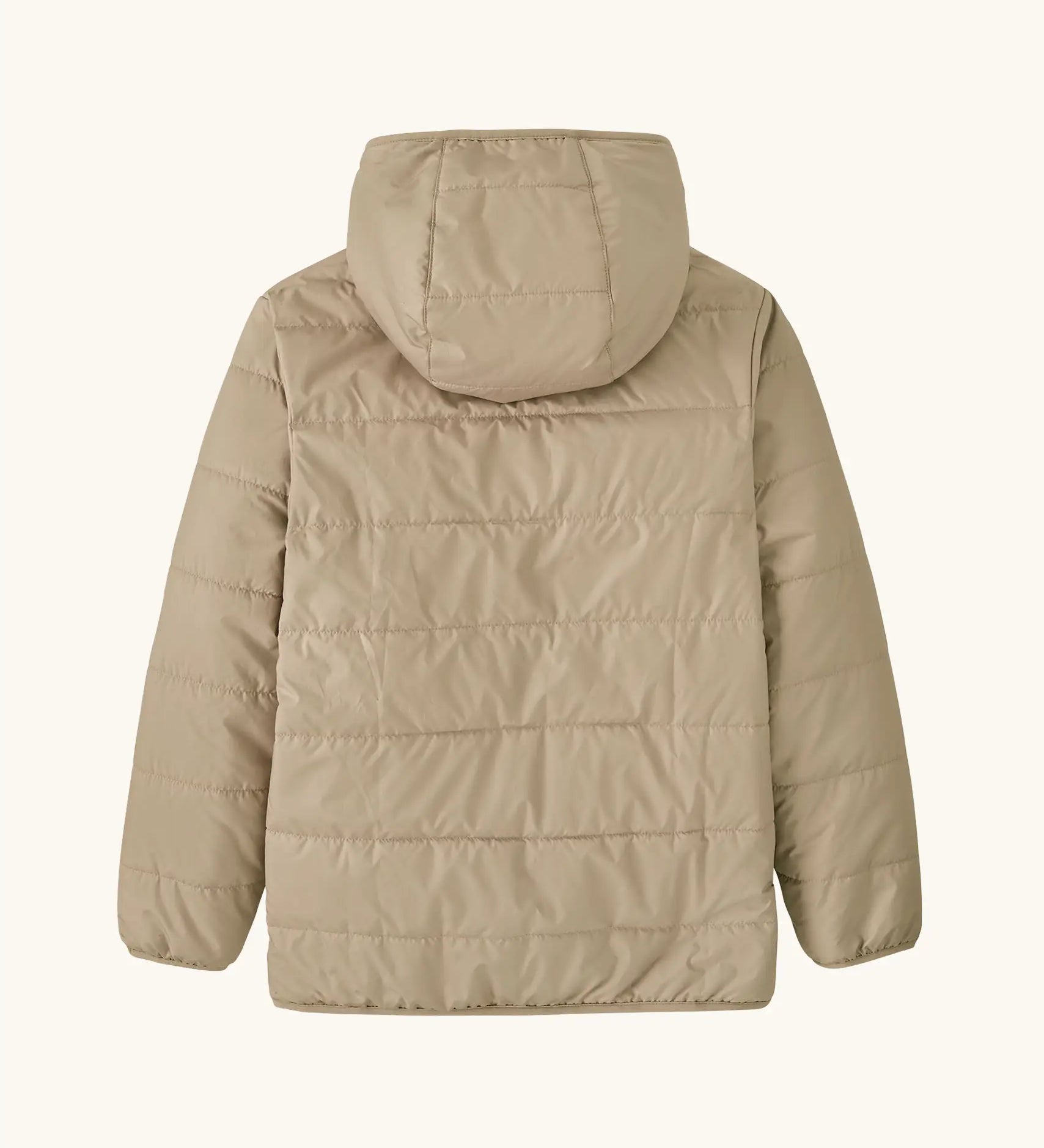 Back of the Patagonia kids reversible ready freddy hoody in oar tan.