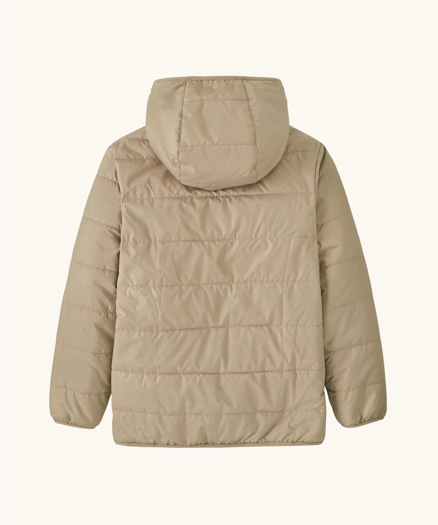 Back of the Patagonia kids reversible ready freddy hoody in oar tan.