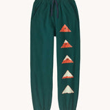 Patagonia Kids Sweatpants with Driftways design on a Cascade Green colour. 