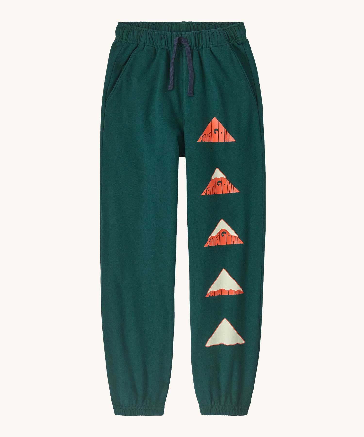 Patagonia Kids Sweatpants with Driftways design on a Cascade Green colour. 