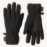 Patagonia kids synchilla gloves. A pair of solid black light fleece fabric gloves, features a grip panel on the palm, thumb and index finger.   Logo patch stitched on the wrist cuff.