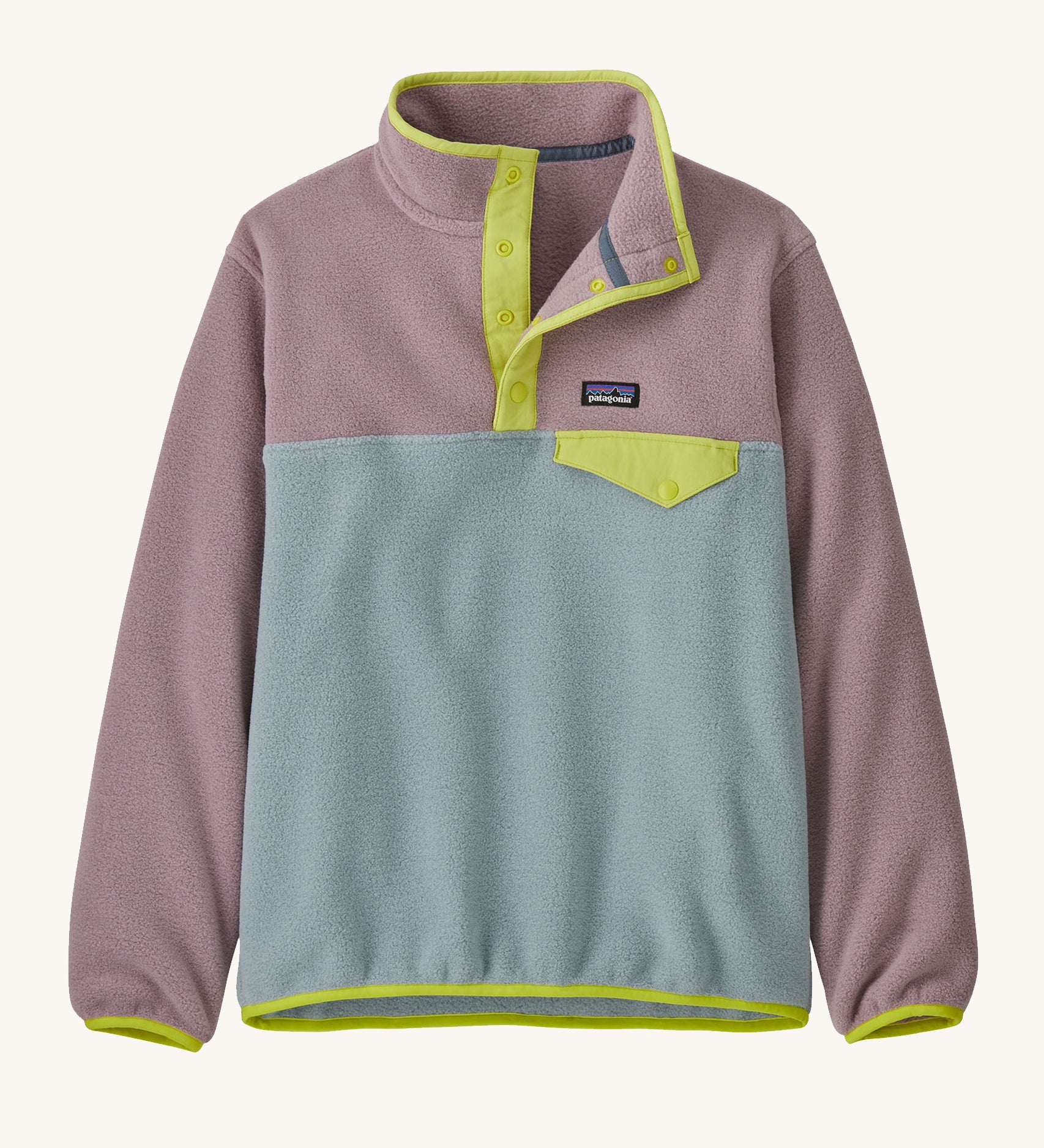 Patagonia Kids Synch Snap-T in a Thermal Blue colour on a plain background.