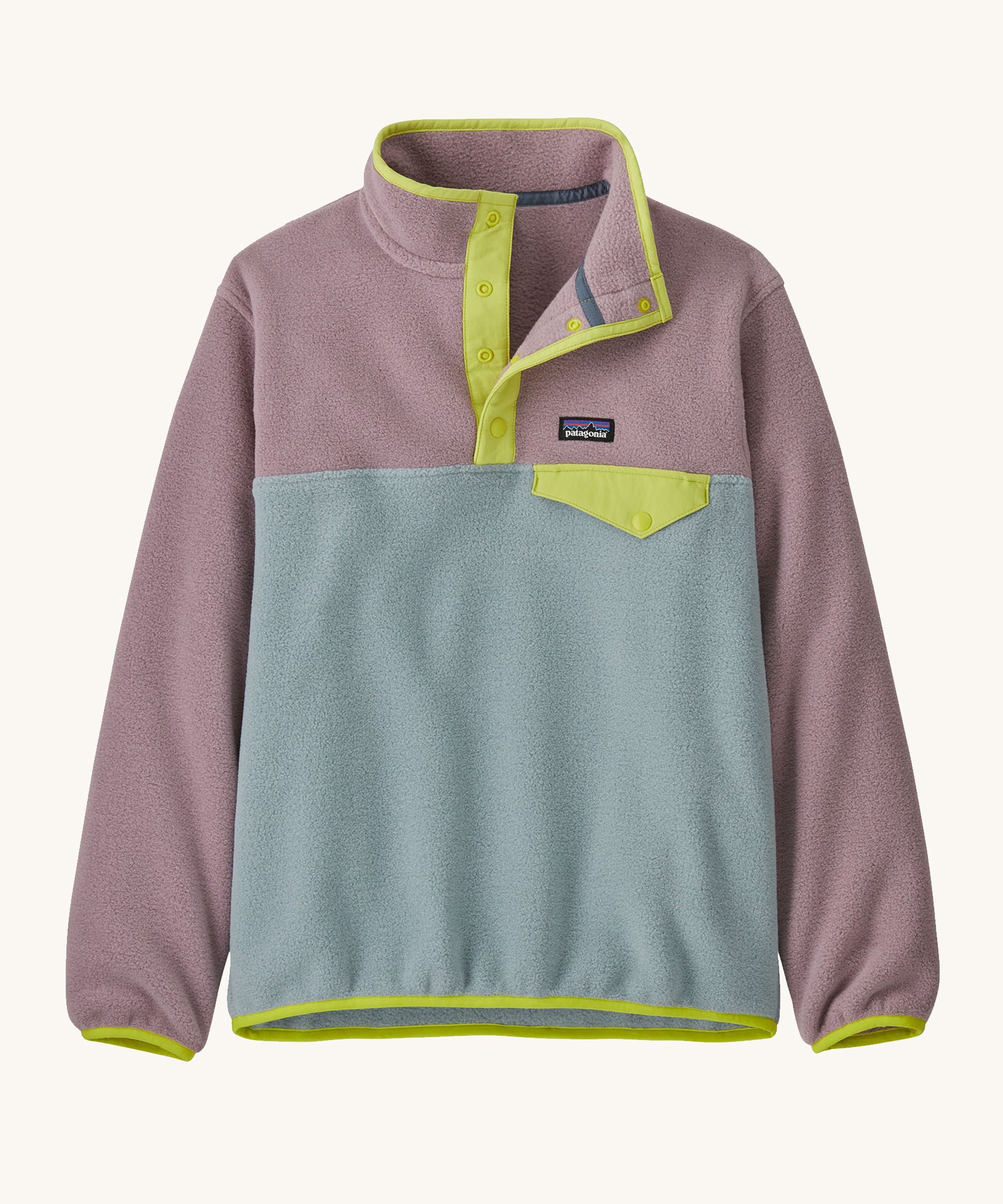 Patagonia Kids Synch Snap-T in a Thermal Blue colour on a plain background.