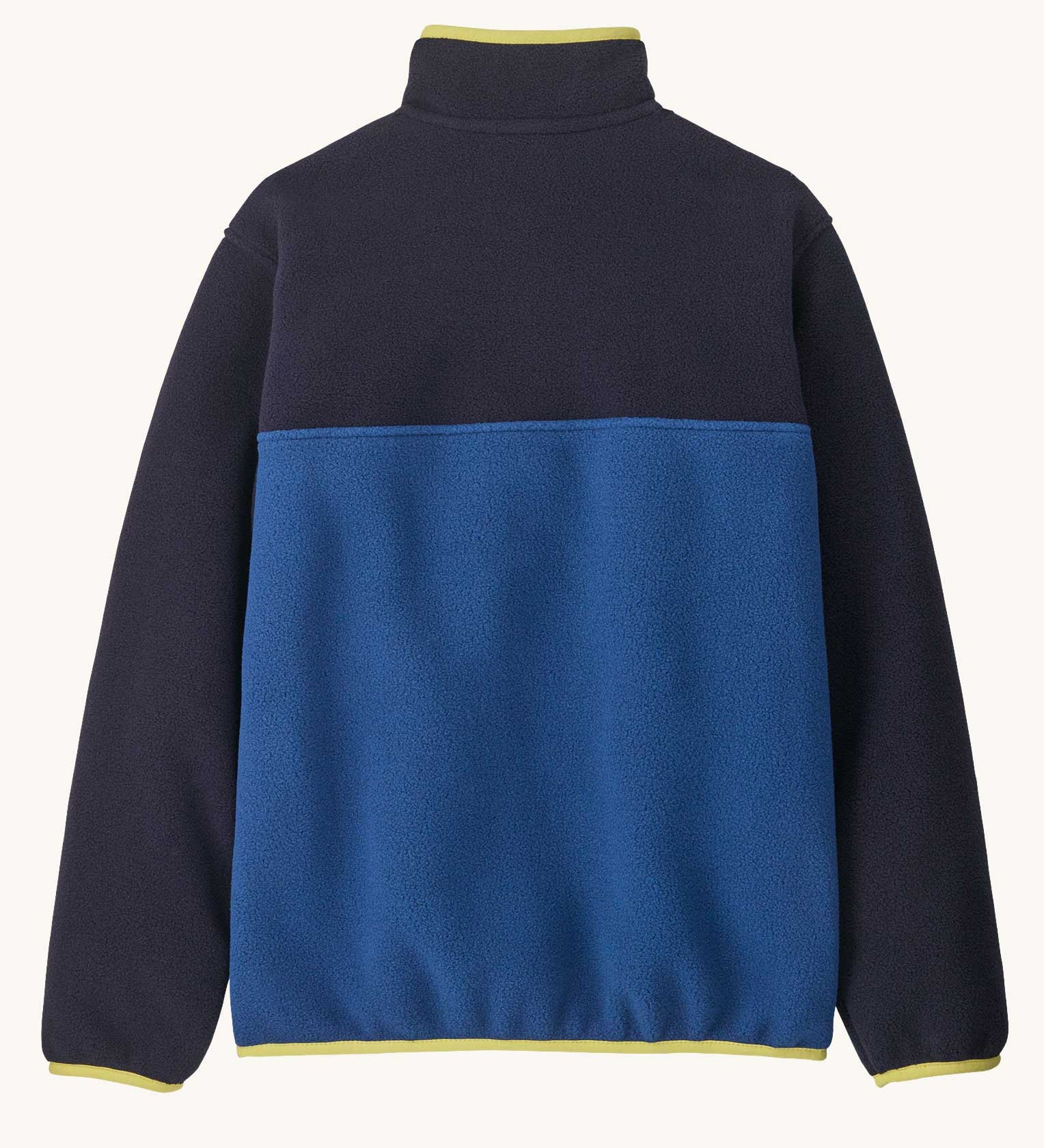 The back of a Patagonia Kids Synchilla® Snap-T Fleece Pullover in a Clement Blue colour.