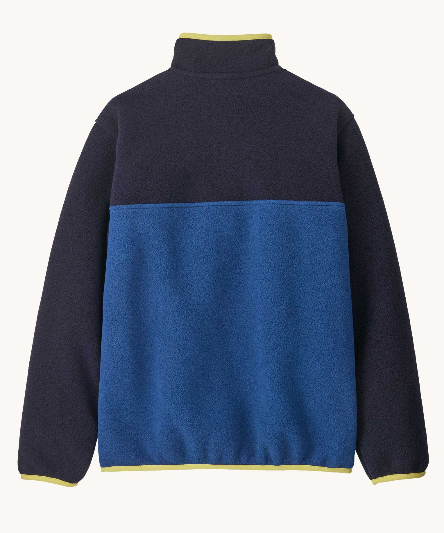 The back of a Patagonia Kids Synchilla® Snap-T Fleece Pullover in a Clement Blue colour.
